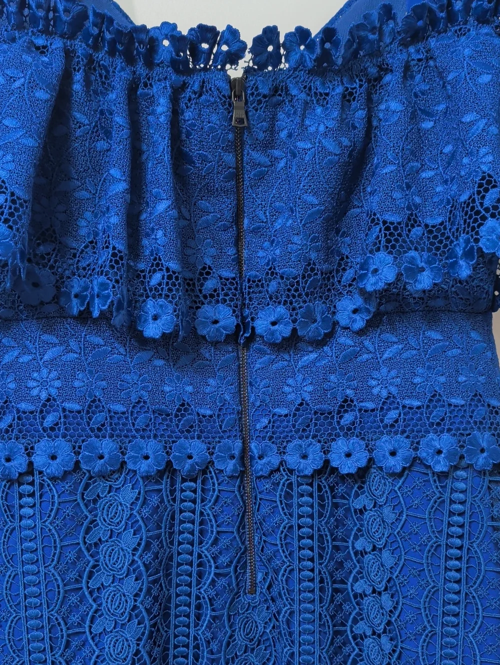 Three Floor Royal Blue Enfold Lace Midi Dress Size 4 - Picture 11 of 13